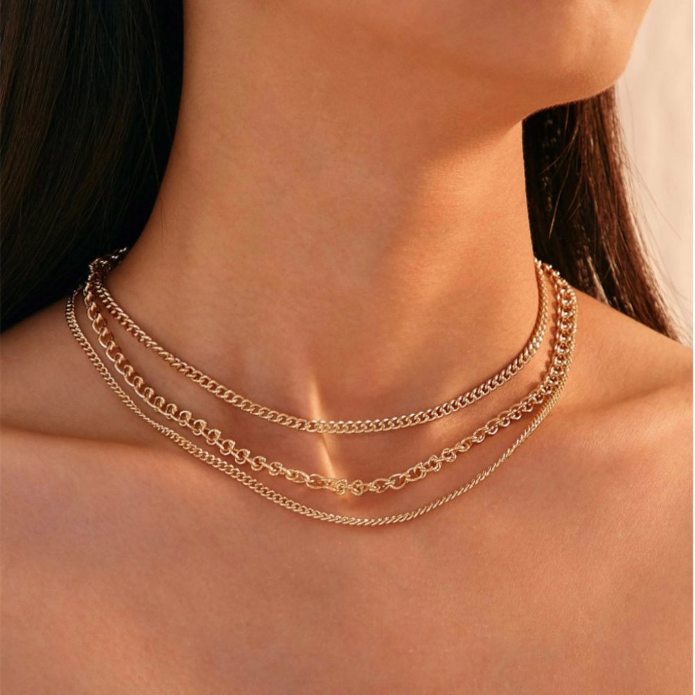 5 for $25 Gold Color Three Layer Necklace - Picture 1 of 4